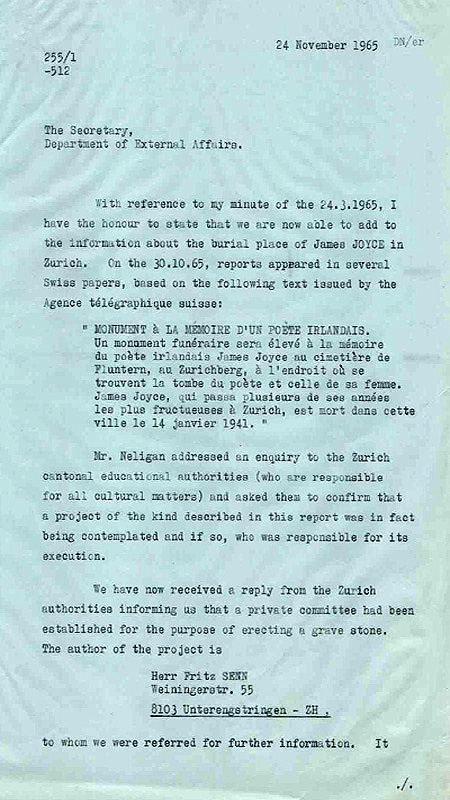 File relating to the death of James Joyce in 1941