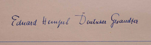 Signature of Eduard Hempel, German Ambassador to Ireland, in the ras Visitors' Book, 1 January 1940
