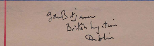 Signature of the future Poet Laureate, Sir John Betjeman, in the ras Visitors' Book, 13 April 1943