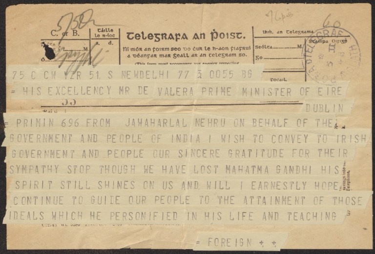 Telegram to President De Valera from people of India