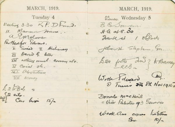 Michael Collins’ 1919 Diary - Display opening 4-5 March 1919. National Archives 2021/110/2            